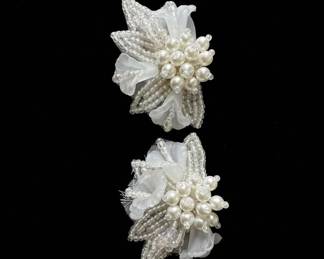 Beaded Floral Earrings with Faux Pearls and Iridescent Seed Beads