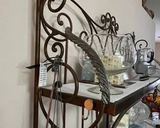 Ornate Wrought Iron Baker's Rack with Marble Shelves