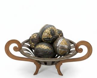 Decorative Orbs in Scrollwork Bowl with Striped Interior