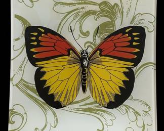 Glass Display Plate with Painted Jezebel Butterfly