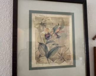 Floral Botanical Print in Dark Wood Frame