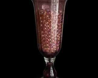 Vintage Amethyst Glass Pedestal Vase with Decorative Marbles