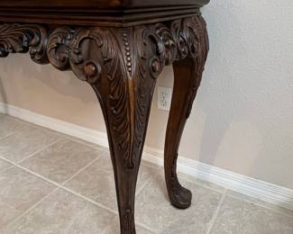 Ornate Carved Console Table with Glass Insets