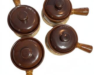 Vintage Stoneware French Onion Soup Crocks with Lids