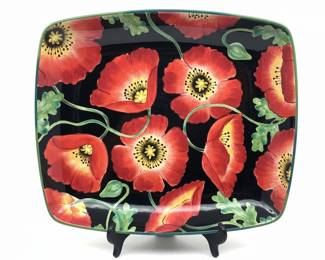 Clay Art "Poppies" Hand Painted Square Platter