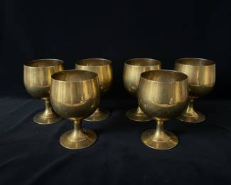 Brass Goblets, Set of 6, Etched, Made in India