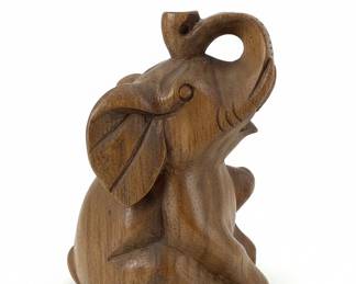 Carved Wooden Elephant Figurine with Incense Holder