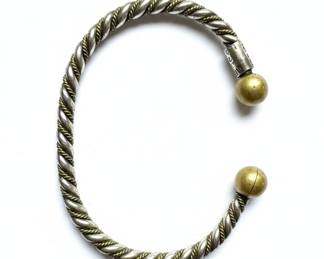 Vintage Mexican Sterling Silver and Brass Twist Bangle Bracelet