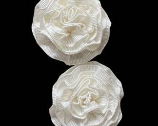 White Ribbon Flower Clip-on Earrings