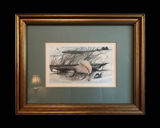Seashells on Beach Watercolor Print by Lukovie