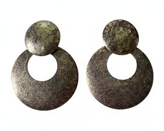 Brutalist Style Hammered Disc Dangle Earrings