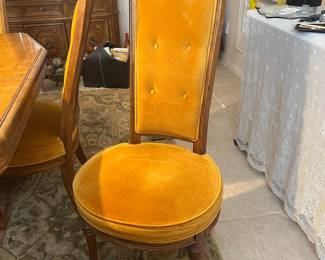 Vintage Walnut and Burl Wood Dining Set with Upholstered Chairs