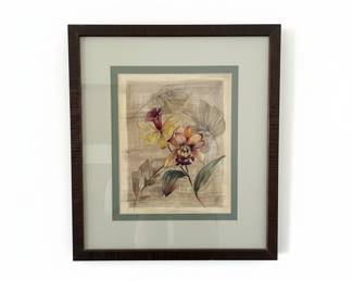 Floral Botanical Print in Dark Wood Frame