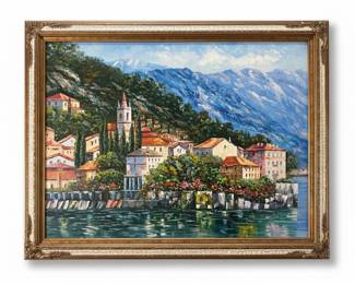 K. Hillman Lake Town Landscape Oil Painting
