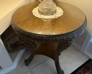 Burl Wood and Glass Accent Tables