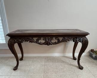 Ornate Carved Console Table with Glass Insets