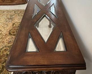 Ornate Carved Console Table with Glass Insets
