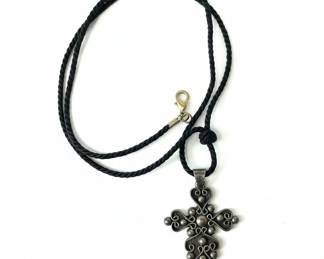 Sterling Silver Ornate Cross Pendant Necklace