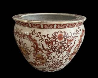 Vintage Chinoiserie Satsuma Style Porcelain Fish Bowl Planter