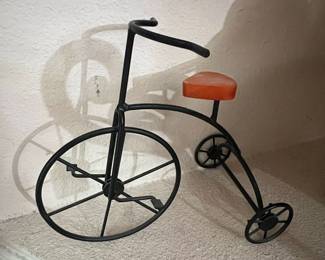 Vintage Metal Bicycle Figurine with Orange Seat