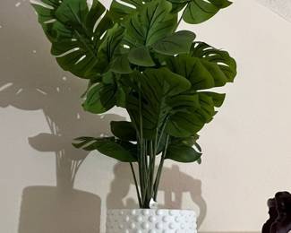 Artificial Monstera Plant in Textured White Planter