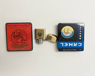 Camel "Mandarin Mint" Cigarette Tin with Gold-Tone Lighter