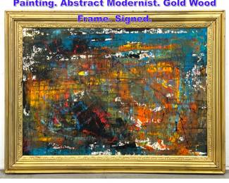 Lot 920 DENNIS SAKELSON Mixed Media Painting. Abstract Modernist. Gold Wood Frame. Signed. 