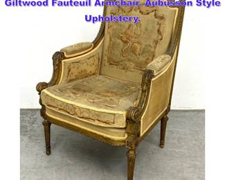 Lot 1116 Antique French Louis XVI Carved Giltwood Fauteuil Armchair. Aubusson Style Upholstery. 