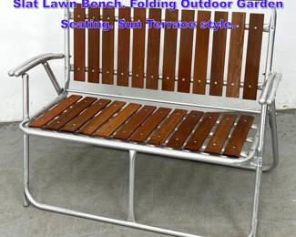 Lot 671 Modern Aluminum Frame Red Wood Slat Lawn Bench. Folding Outdoor Garden Seating. Sun Terrace style. 