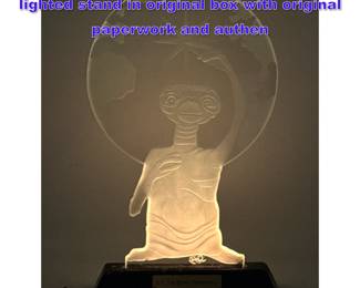 Lot 788 Etched glass E.T. from the movie on lighted stand in original box with original paperwork and authen