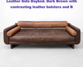 Lot 885 Vladimir Kagan Matinee Brown Leather Sofa Daybed. Dark Brown with contrasting leather bolsters and B