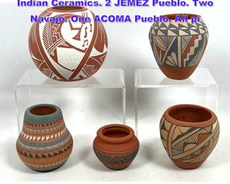 Lot 1092 5pc Collection Native American Indian Ceramics. 2 JEMEZ Pueblo. Two Navajo. One ACOMA Pueblo. All pi