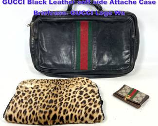 Lot 988 3pc vintage fashion Accessories. GUCCI Black Leather soft side Attache Case Briefcase. GUCCI Logo Wa