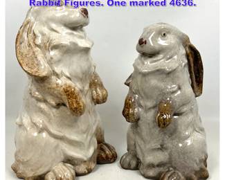 Lot 1003 2pc Glazed Pottery Lop eared Rabbit Figures. One marked 4636. 