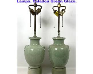 Lot 1059 Pair Baluster Form Ceramic Tablr Lamps. Celadon Green Glaze. 