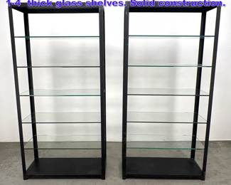 Lot 836 Pair Steel Frame Heavy Etagere with 14 thick glass shelves. Solid construction.