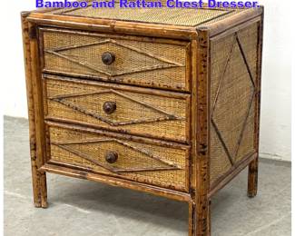 Lot 741 British Colonial style 3 Drawer Bamboo and Rattan Chest Dresser. 