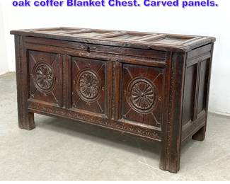 Lot 1141 Antique English Charles II carved oak coffer Blanket Chest. Carved panels. 