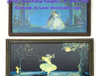 Lot 1070 2pc Art Deco MARION C. CROWE prints. Courtship Couples. 1. The Love Garland. 2 Love Serenade. sign