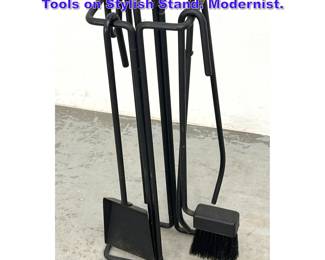 Lot 605 Black Hairpin Iron Set Fireplace Tools on Stylish Stand. Modernist.