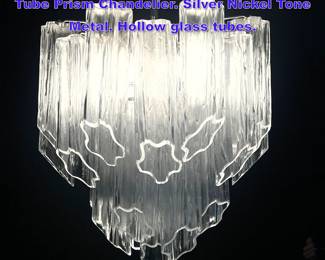 Lot 611 Small Camer style Murano Glass Tube Prism Chandelier. Silver Nickel Tone Metal. Hollow glass tubes. 