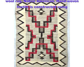 Lot 1088 Navajo Ganado style transitional wool rug. Native American. Handwoven textile is constructed using 