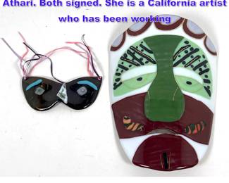 Lot 777 2pc fused glass masks by Shawn Athari. Both signed. She is a California artist who has been working 