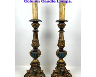 Lot 1054 Pair Polychrome Decorator Plaster Column Candle Lamps. 