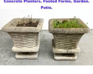 Lot 872 Pr Square Woven Design Outdoor Concrete Planters. Footed Forms. Garden. Patio. 