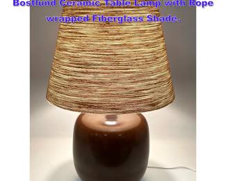 Lot 632 Danish Modern Gunnar and Lotte Bostlund Ceramic Table Lamp with Rope wrapped Fiberglass Shade.