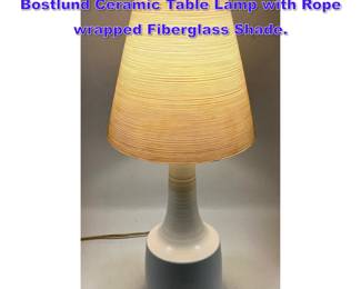 Lot 639 Danish Modern Gunnar and Lotte Bostlund Ceramic Table Lamp with Rope wrapped Fiberglass Shade.