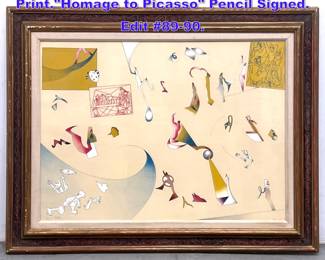 Lot 725 JAN VOSS Modernist Surrealist Print.Homage to Picasso Pencil Signed. Edit 8990. 