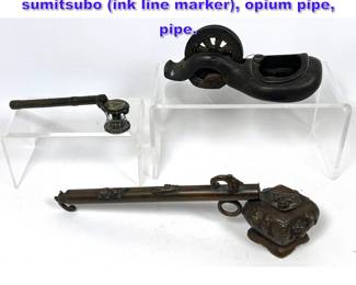 Lot 1023 3pcs Asian Lot. Japanese Wood sumitsubo ink line marker, opium pipe, pipe. 