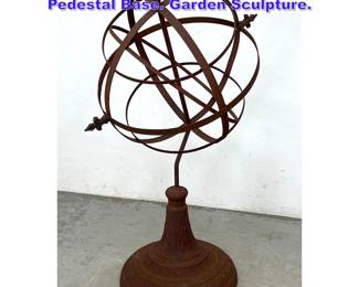 Lot 879 Large Iron Armillary Sphere On Pedestal Base. Garden Sculpture. 